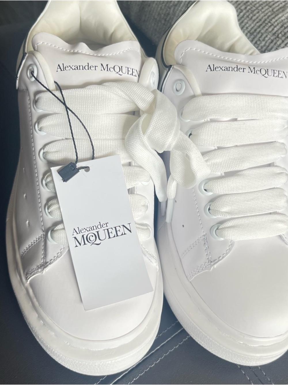 Alexander McQueen White Leather Low-Top Sneakers with Black Trim
